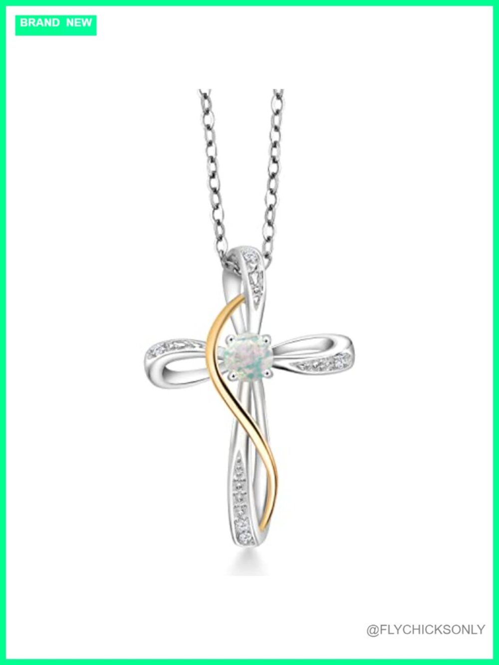 Sterling Silver 10K Gold Infinity Cross Necklace with Lab Grown Diamond